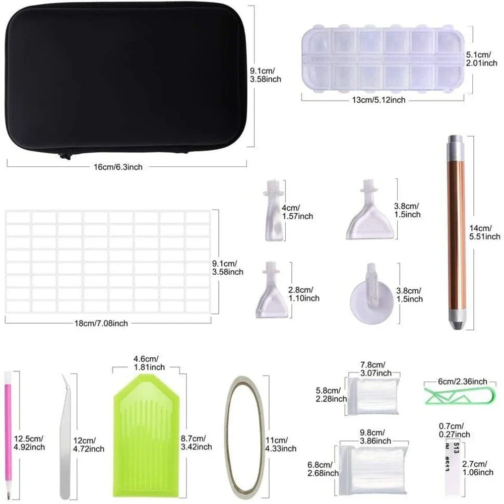 56PCS 5D Diamond Painting Tools Set With Bag, Pen Drill Pen, LED Stitch Tweezer